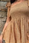 Sundaze Cheesecloth Chalk Stripe Tie Shoulder Top Tuscan Sun